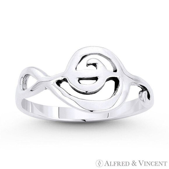 G-Clef Musical Symbol Charm Right-Hand Ring in .925 Sterling Silver - Size 6 - Picture 1 of 1